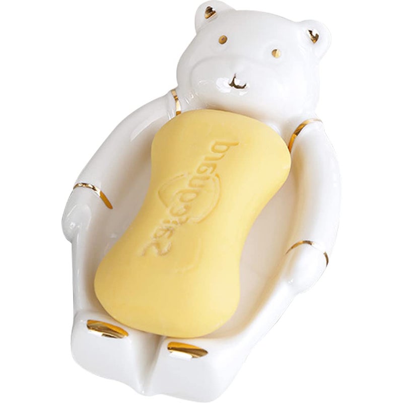 Kelendle Ceramic Soap Holder Self Draining - Bear Soap Dish Soap Drying Tray Soap Draining Dish Soap Display Rack Soap Storage Container Soap Storage Container for Home Decoration White - Image 1